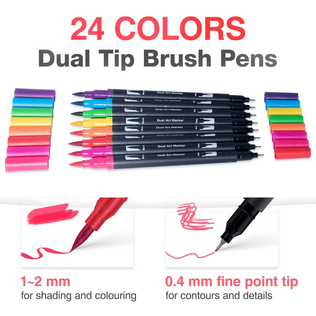 OBOSOE Dual Tip Brush Pens, Pen Markers12-Colors Brush Fineliner Pens  Colouring Pens Brush Tip Art Markers for Adults Colouring , Sketching,  Painting