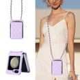 thumbnail image 3 of Crossbody Wallet Case for Samsung Galaxy Z Flip5 Chain Lanyard & Wrist Hand Strap Case with Card Slots Zipper Pocket Kickstand, Skin-Feel PU Leather Shockproof Cover, Purple, 3 of 8