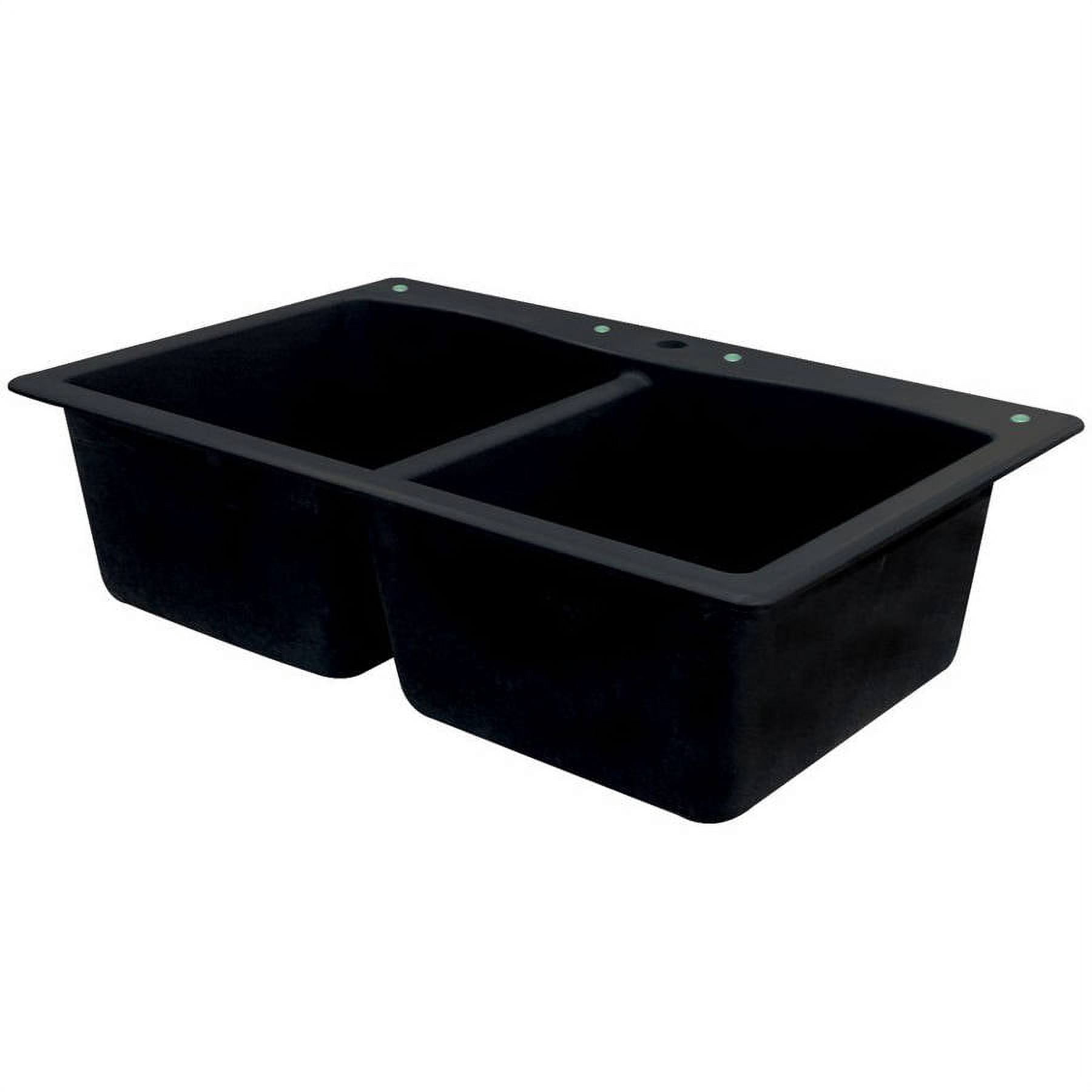 Transolid Aversa 33in x 22in silQ Granite Drop-in Double Bowl Kitchen Sink with 2 CE Faucet Holes, in Black