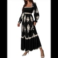 thumbnail image 1 of Vestido de Otoño para Invitada de Boda, Estilo Bohemio, Floral, de Larga, con Escote en V, Fluido, Elegante, para Playa Negro M, 1 of 8