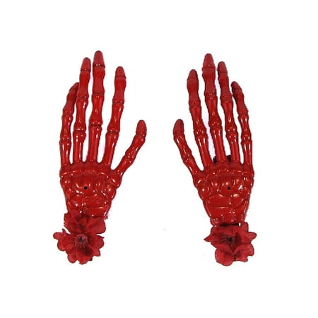 Hairy Scary Red Skeleton Halloween Hades Hands w Red Hair Clip