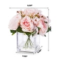 thumbnail image 4 of Enova Home Mixed Artificial Silk Roses Fake Flowers Arrangement in Cube Glass Vase with Faux Water for Home Office Wedding Decoration(Pink), 4 of 4