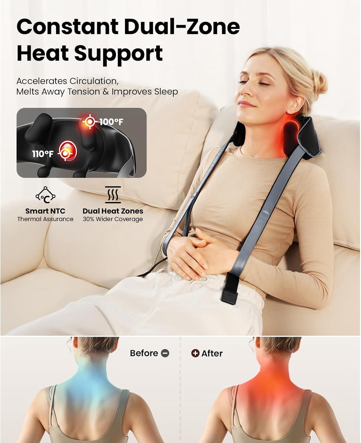 Bob and Brad Shiatsu Neck Massager Deep Tissue Pain Relief Neck Shoulder Back 4D Kneading Soothing Heat Smart Relaxed Massager Light Weight & Cordless, FSA HSA Eligible,Idea Gift