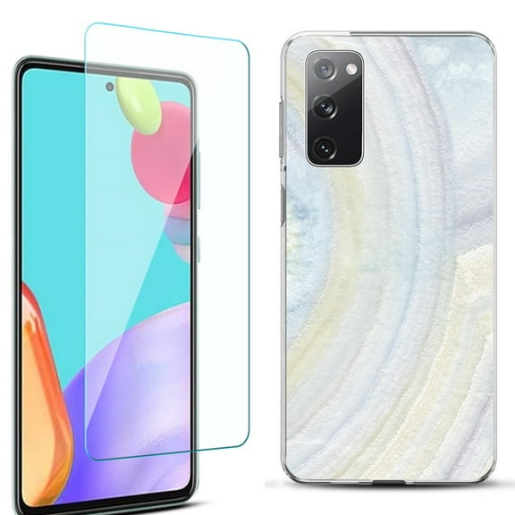 Slim-Fit Protective Phone Case for Samsung Galaxy S20 FE 5G Fan Edition, with Tempered Glass Screen Protector, by OneToughShield ® - Marble / Rainbow