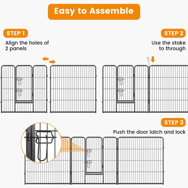 LIVIZA 8 Metal Panel Pet Gates, Dog Playpen, Portable Wire Play Pen for Pets, 32" Height Pet Fence Indoor Outdoor, Black