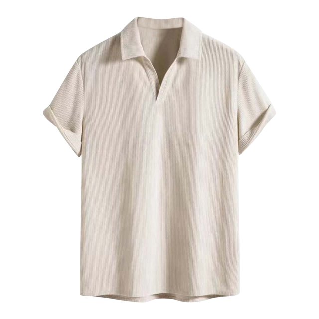 Fengqque Mens GOLF Shirts V Neck Textured GOLF Shirt Quick-Dry Golf Shirts Beige L(L)