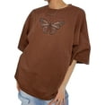 thumbnail image 5 of KOMOO Women Short Sleeve T-shirt, Rhinestone Butterfly Printed Tops, Round Neck Loose Tops Tee, 5 of 9