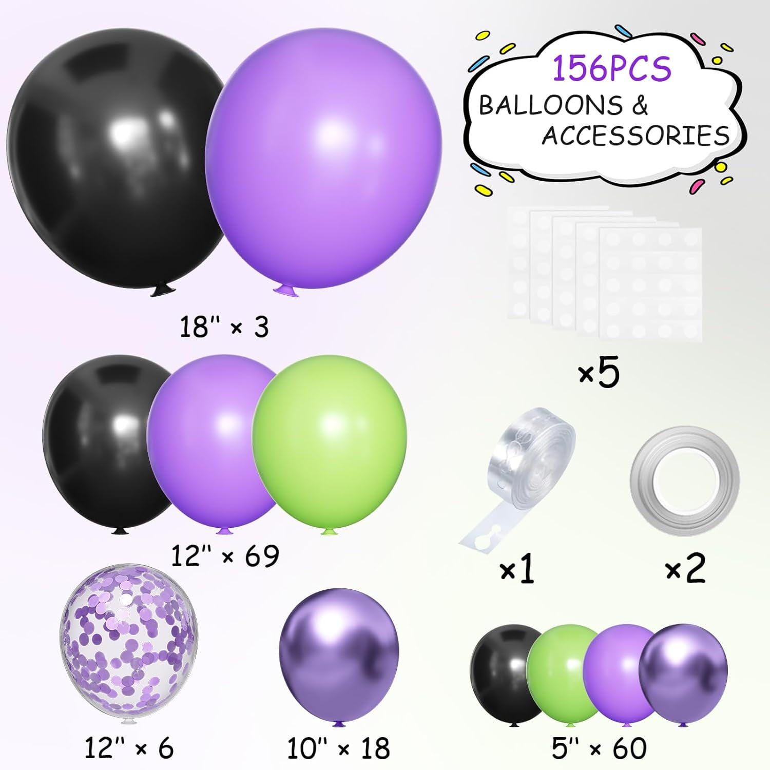 Purple Green Black Balloon Garland Arch Kit, 156 Matte Black Metallic Purple Lime Green Balloons for Wedding Anniversary Hero Birthday Video Game Graduation Racing Car Party Decoration