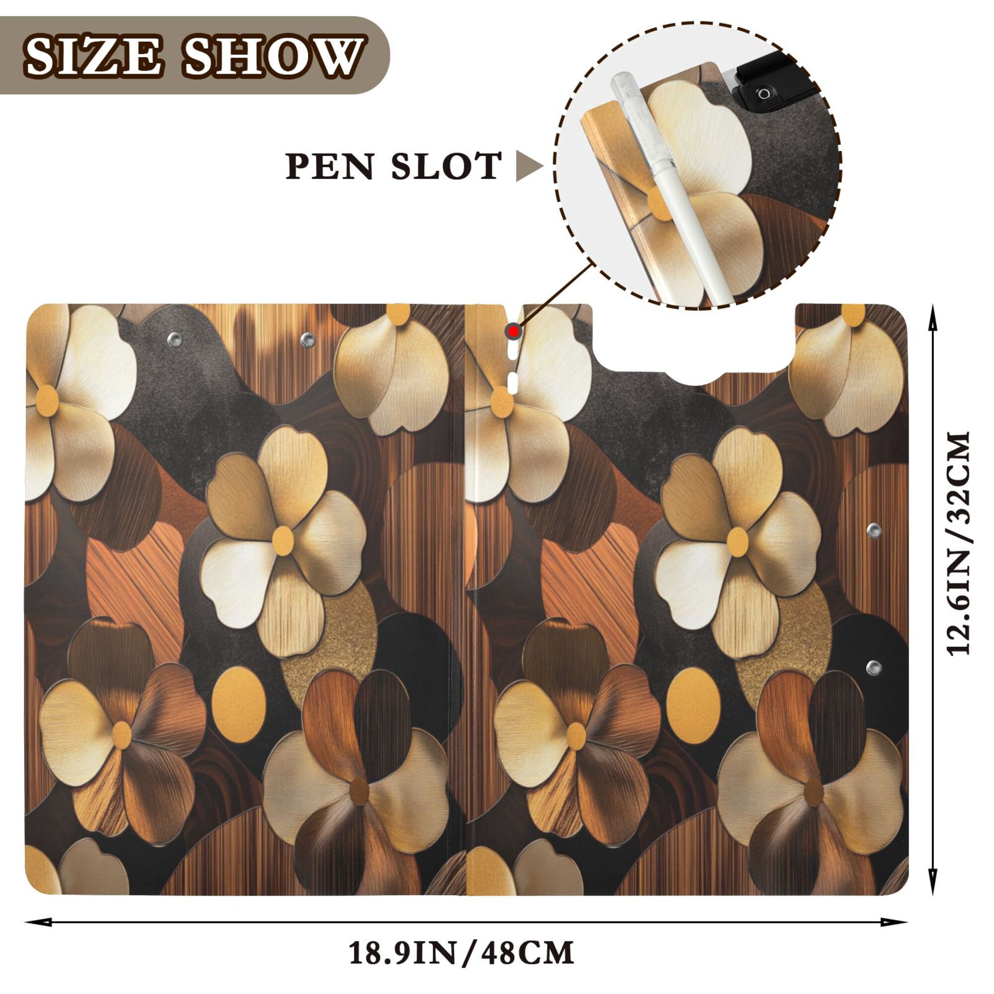 FORMRS A4 Clipboard Folder with Pen Holder Horizontal Foldable School Office Binder, Gold Flower