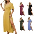 thumbnail image 2 of Vestido largo bohemio 23 nuevo vestido europeo y americano de manga corta con cuello en V y corte ajustado para mujer de verano, 2 of 5