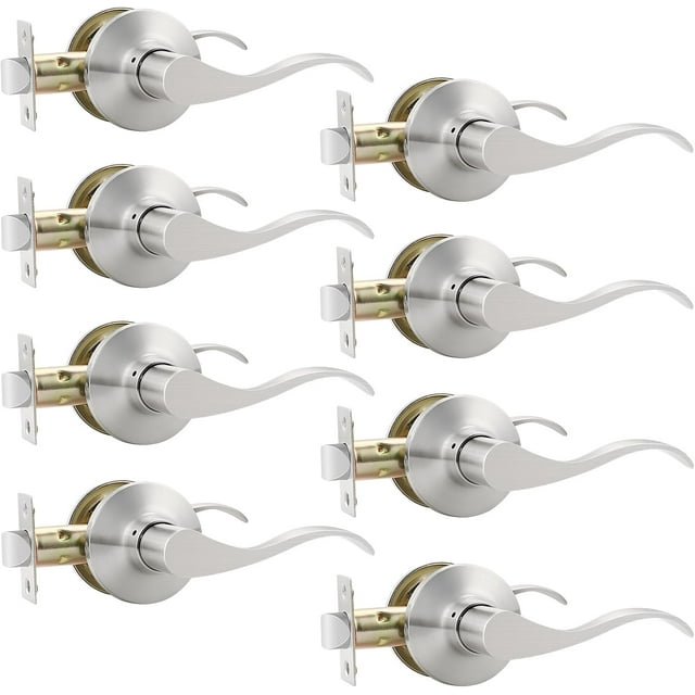Satin Nickel Door Handle Interior Brushed Nickel Passage Door Lever for Hall and Closet Keyless Door Lock Set Reversible for Left Right Sided Doors Leverset Handleset