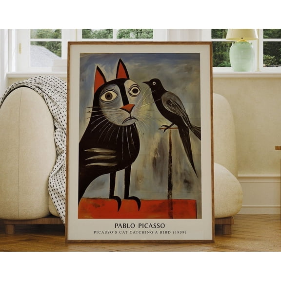 Kna Prints - Picasso Cat , Maximalist Wall Art, , Picasso Print, Surrealism, Mid Century Modern Wall Art Decor For Home Office UNFRAMED-8x12
