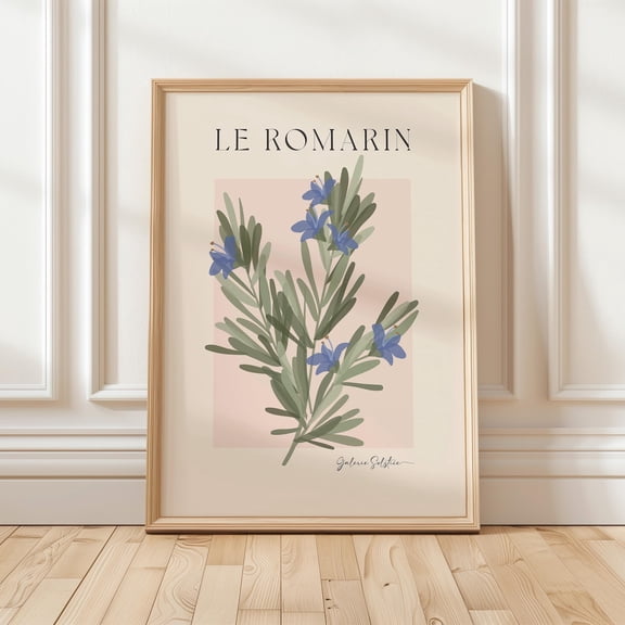 Rosemary Herb Poster Botanical Kitchen Wall Art Pink Green Decor, Unframed Canvas 12x16in