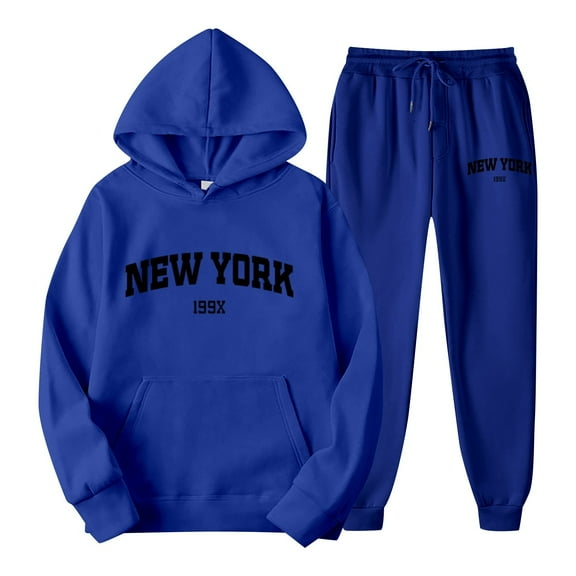 Wdgfv Women 2 Piece Tracksuits New York Letter Graphic Sweatsuits Fall Winter Hoodies Jogger Pants Matching Lounge Sets with Pocket