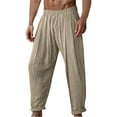 thumbnail image 2 of WREESH Men's Beach Pants Summer Cotton and Linen Pocket Elastic Belt Straight Breathable Solid Color Pants Khaki, 2 of 6