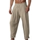 thumbnail image 1 of Pantalones largos de algodón y lino para hombre, con bolsillo, cinturón elástico, rectos, transpirables, de color liso, de poliéster., 1 of 5