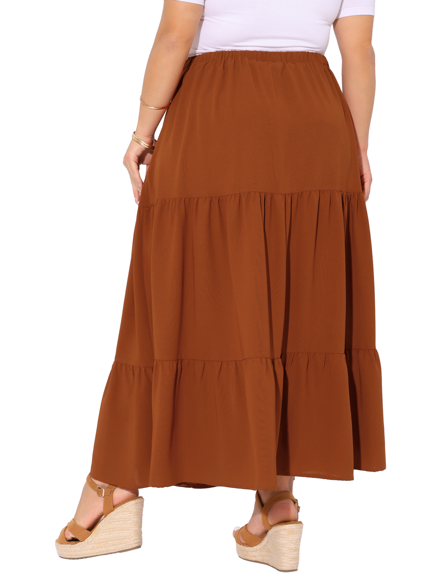 DARING DIVA Women's Plus Swing Maxi Elastic High Waist Boho Flowy Skirts 4X Caramel