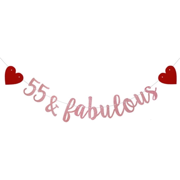 55 & Fabulous Rose Gold Glitter Banner,Pre-Strung,55TH Birthday/Wedding Anniversary Party Decorations Bunting Sign Backdrops,55 & Fabulous