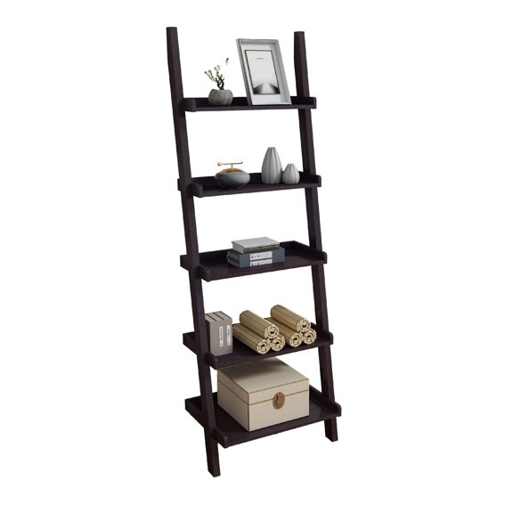 Benjara Accent Ladder Bookcase with 5 Shelves- 72"- Red Cocoa Brown