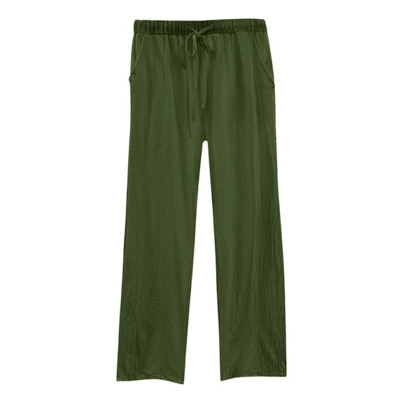 Jxximdong Pants for Women Womens Daily Elastic Waist Pockets Straight Solid Color Casual Pants Loose Long Trousers Green L Trousers