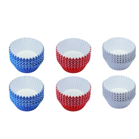 

NICEXMAS 300pcs Thicken Colorful Cupcake Containers Aluminum Foil Muffin Wrappers Small Cake Holder Party Favors Baking Cups Accessory (Blue Red and Silver 100pcs for Each Color)