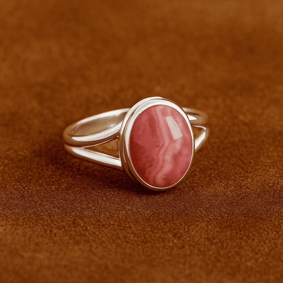 Sechi Genuine Rhodochrosite Ring 925 Sterling Silver - 9x11 mm Oval Pink Gemstone Statement Ring for Women (5)