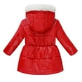 thumbnail image 3 of CYRBOKO Girls Coats Fur Trim Hood, Long Sleeve Casual Loose Thermal Winter Outerwear Red Size 5-6 T, 3 of 3