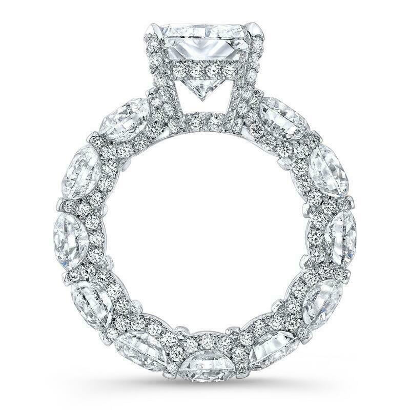 HeartsAndYou 7ct Radiant Cut Moissanite Cocktail Eternity Engagement Ring for Women 18k White Gold over Silver