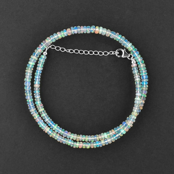 QNAVIC Natural Ultra Fire Ethiopian Opal Beads Stones Choker Necklace for Women, Healing Chakra Crystals, Birthstone Jewelry, Rhodium Plating 925 Sterling Silver 18 inch, Christmas Gift