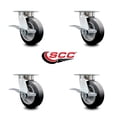 thumbnail image 2 of 6 Inch KP Rubber on Aluminum Swivel Caster Set with Ball Bearings and Brakes SCC, 2 of 2
