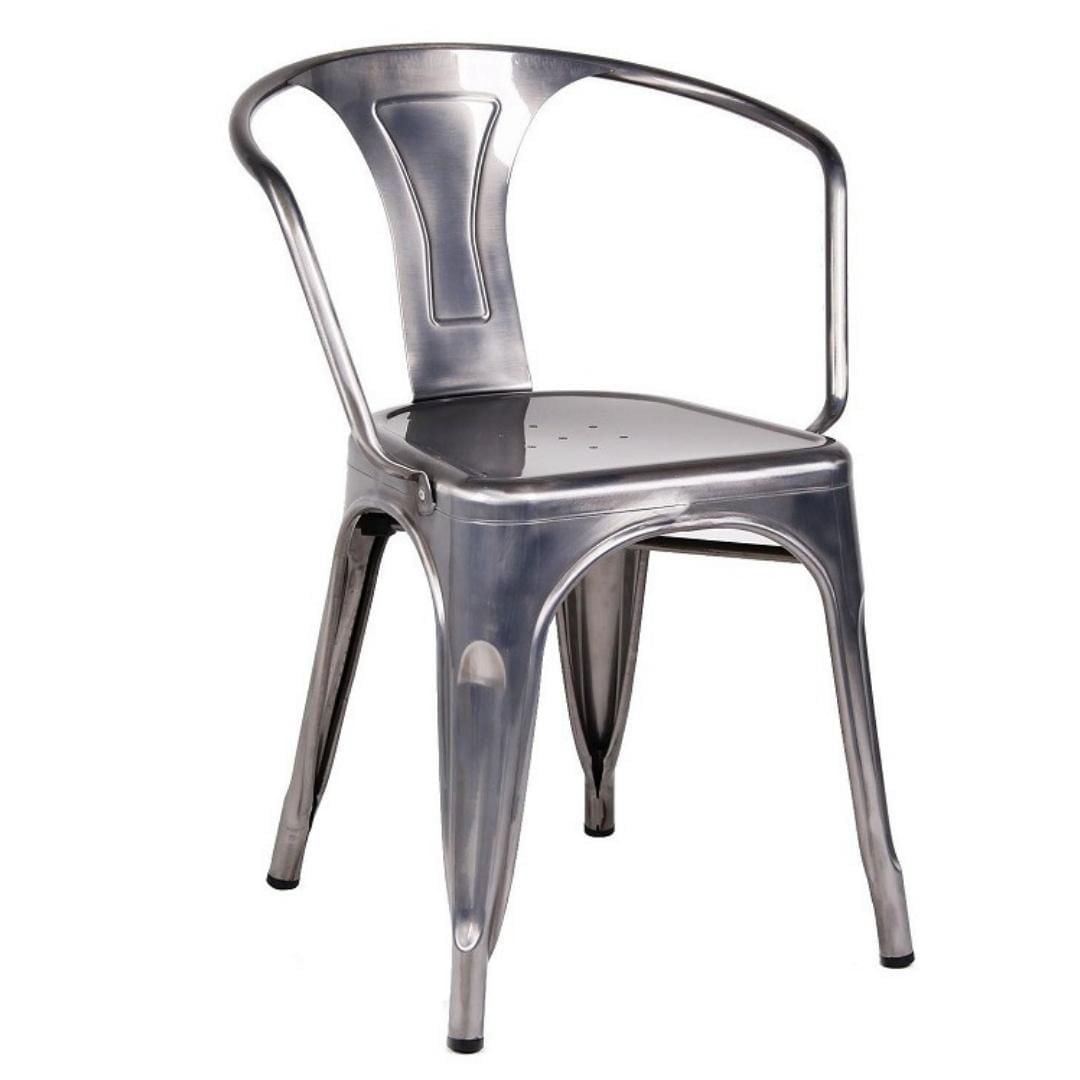 Iconic Tolix Gunmetal Arm Chair – Durable, Lightweight, and Industrial-Style Metal Dining Chair Perfect for Modern, Rustic, or Urban Spaces