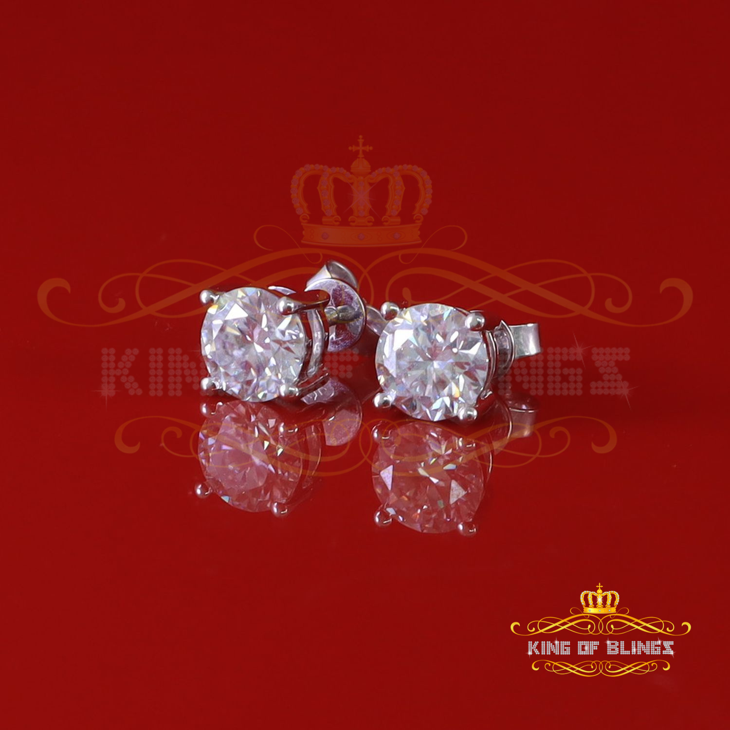 10k Real White Gold with 3.00ct Round VVS 'D' Color Moissanite Stud Earrings