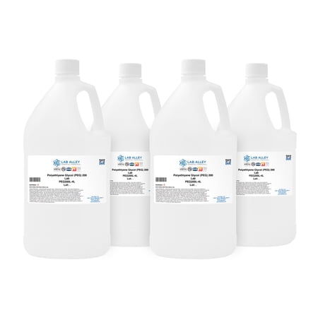 Lab Alley Polyethylene Glycol (PEG) 200 Chemical Compound, Lab Grade, Pack of 4 x 4 Liter Bottles