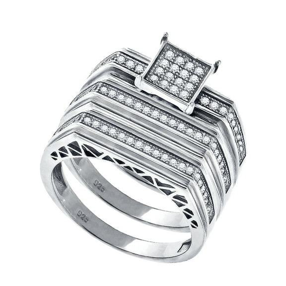 925 Sterling Silver His & Hers Cubic Zirconia Square Head Trio Ring Set Size 8 Ring for Women
