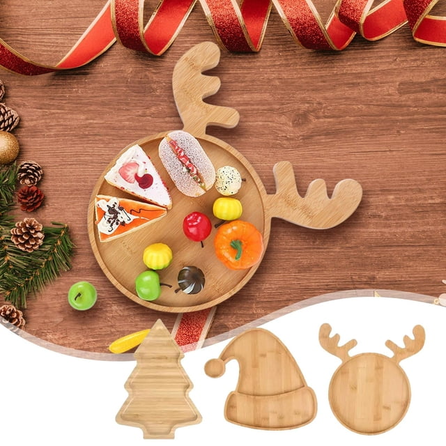Wooden Serving Tray for Christmas - Rustic Flatware & Appetizer Tray, Holiday Table Decoration
