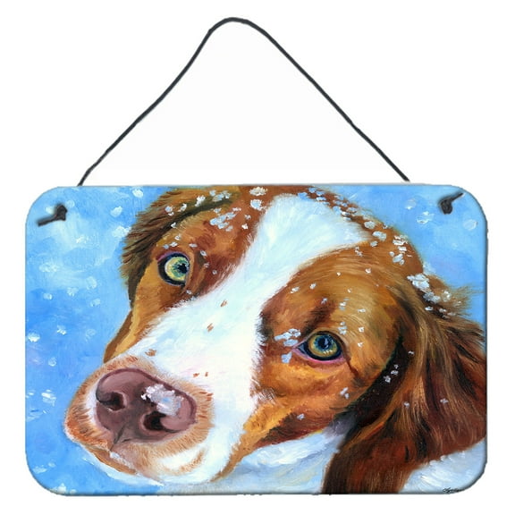 Carolines Treasures 7348DS812 Snow Baby Brittany Spaniel Wall or Door Hanging Prints 8x12 multicolor