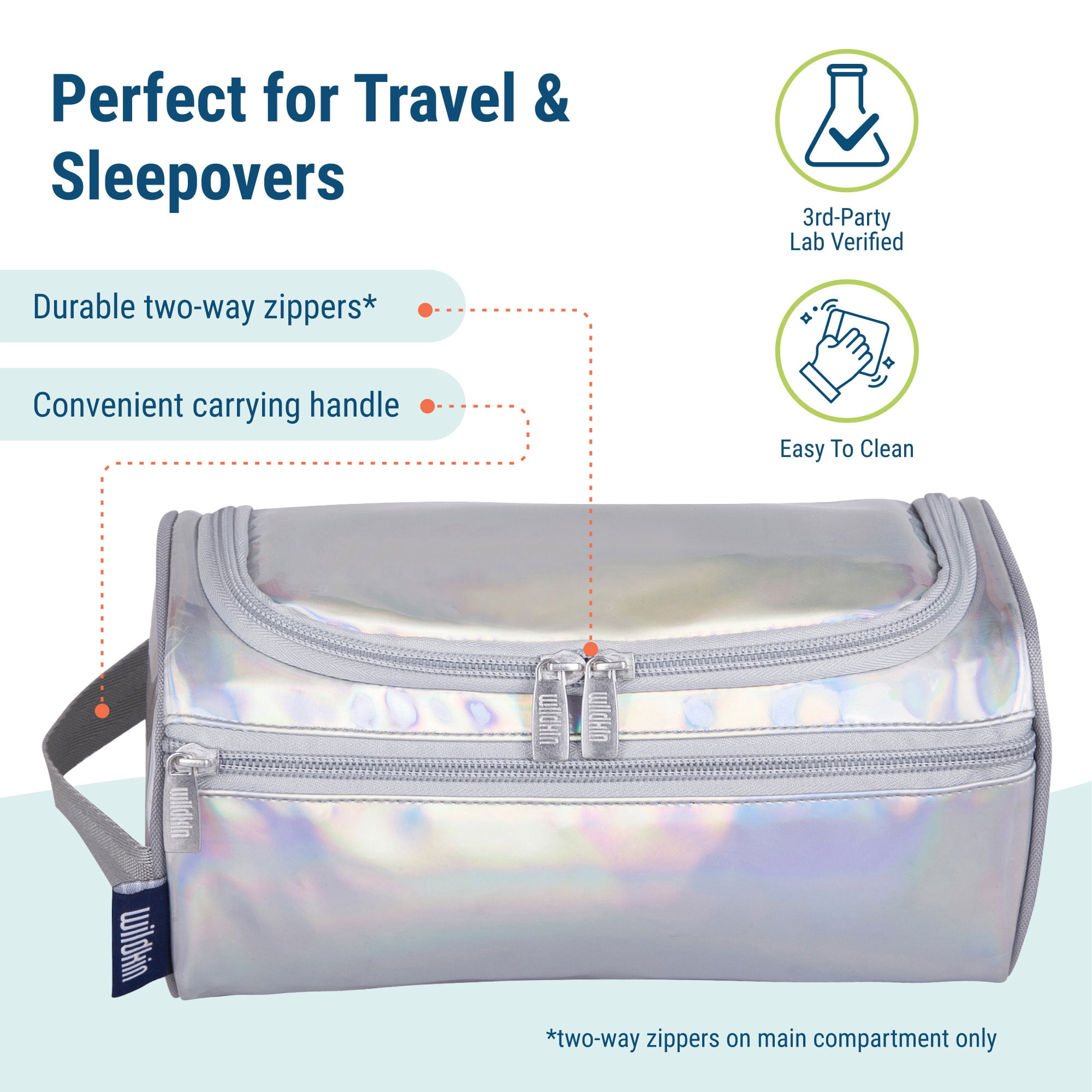 Wildkin Kids Travel Toiletry Bag (Holographic Silver)