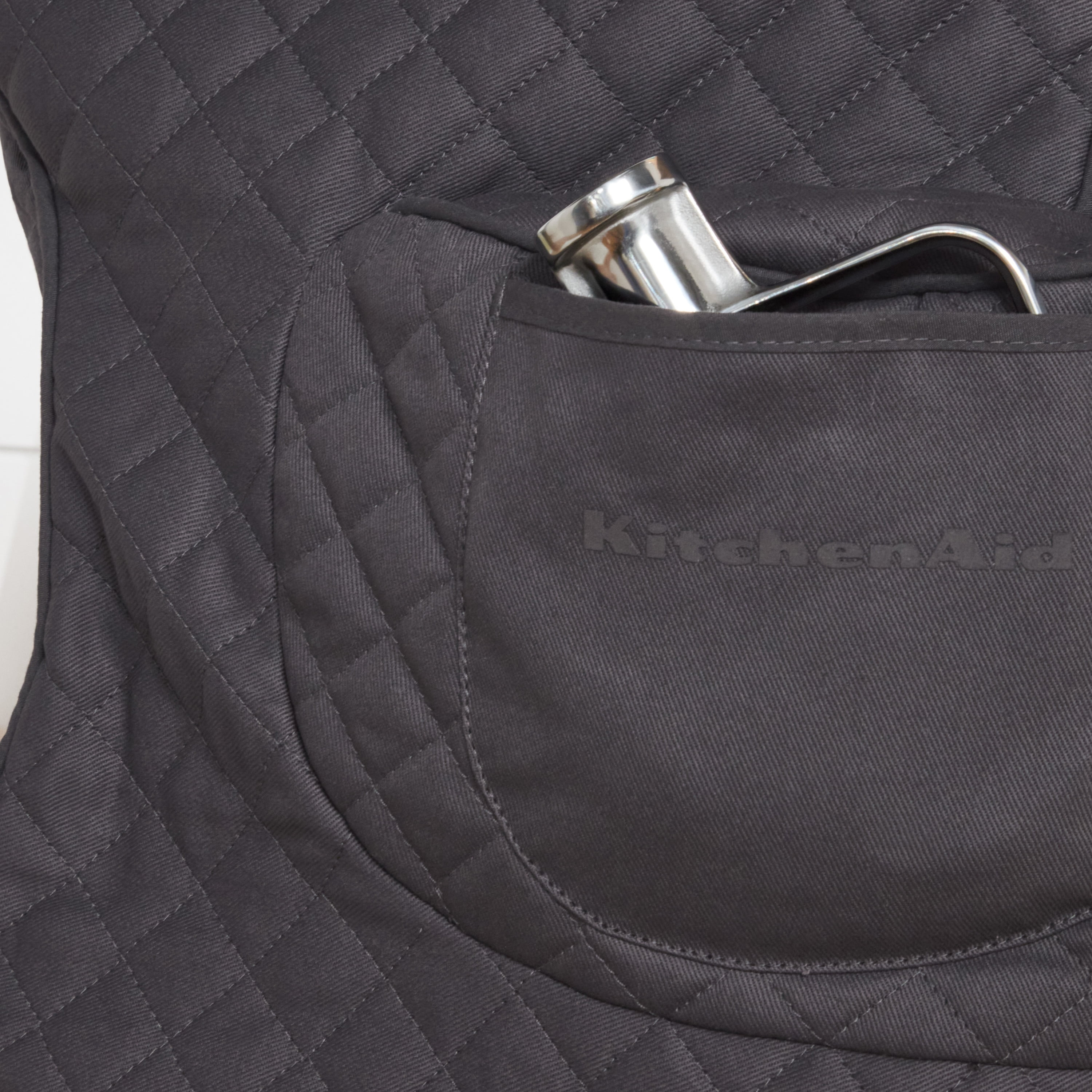 KITCHENAID Fitted Tilt-Head Solid Stand Mixer Cover with Storage Pocket, Quilted 100% Cotton, Charcoal Grey, 14.4"x18"x10"