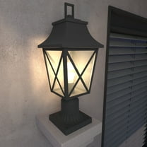 Outdoor Post Light, Black Pole Lantern Lighting Fixture with Pier Mount Base Hard Wired, Outdoor Column Lights Exterior Lamp Post Lantern with Glass for Garden Yard Patio Path (1 pack)