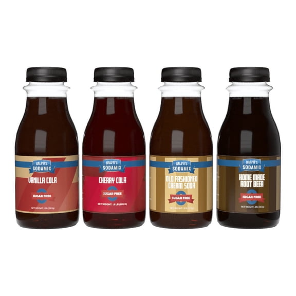 Ralph's SUGAR FREE Sparkling Water Sodamix Flavors | Cherry Cola | Root Beer | Vanilla Cola | Cream Soda | Four 12oz Bottles