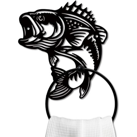 Fish Metal Towel Ring Fishing Theme Towel Holder Animal Bath Towel Ring for Wall Black Art Towel Rack Wall Mounted for Bathroom Kitchen Towel Hanger Home Decors Gift