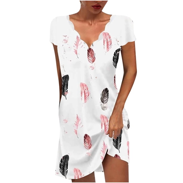 Falda de vestido de manga corta elástica suelta estampada con cuello en V informal de moda para mujer Pompotops qwe13176