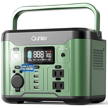 Qunler 300W Portable Power Station 296Wh with 120V AC, 60W PD Fast Charge, for Camping, RV, Home Emergency (No Solar Panel)