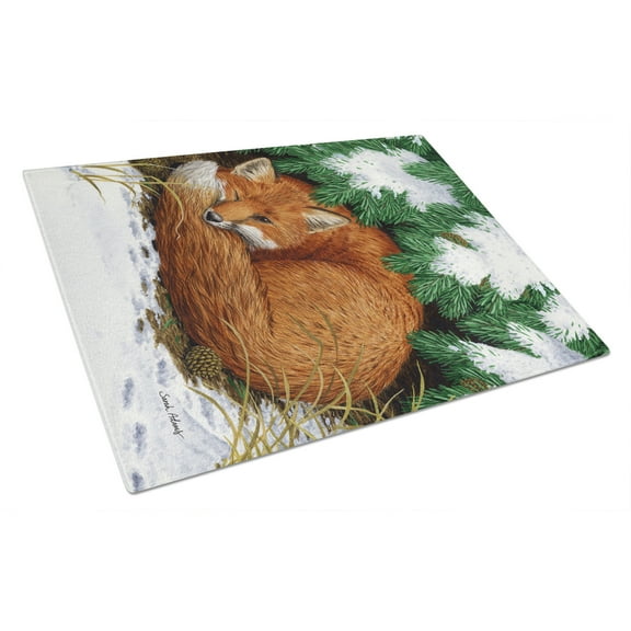 Caroline's Treasures Fox Nap Time Glass Cutting Board Large
