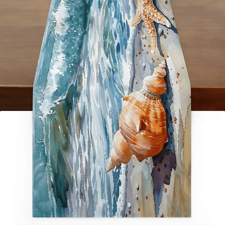 

Qzaxky Table Runner Boho Table Runner Starfish Seashells Summer Bohemian Boho Outdoor Table Runner Decoration for Indoor Outdoor Home Dinner Party Wedding Decor 13 x 72 Inch