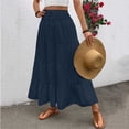 thumbnail image 6 of ClodeEU Women's High Waisted Elastic Waist Boho Maxi Skirt with Pleated Flared Hem ,Casual Long Skirt Navy,Womens Plus M, 6 of 8