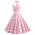 thumbnail image 2 of IBTOM CASTLE Women Vintage 1950s Halter Pink Gingham Polka Dots Swing Dress Cocktail Party Rockabilly Pinup Dresses S Light Pink Plaid, 2 of 8