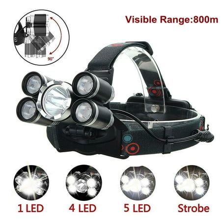 5000 Lumens T6 LED Headlamp Headlight Flashlight Rechargeable Waterproof 4 Modes Super Bright Torch for Camping Running Hiking Night Fishing (Not included battery and