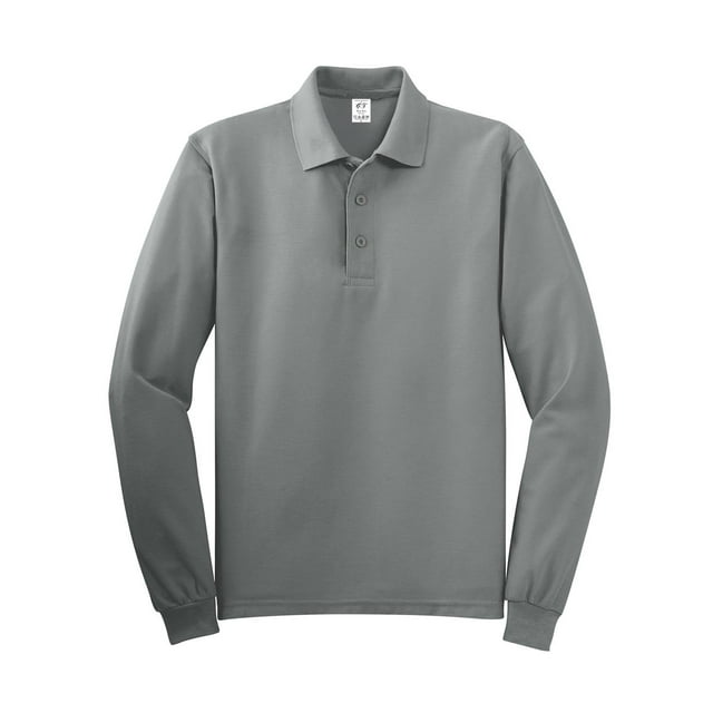 Gravity Threads Long-Sleeve Silk Feel Polo - Cool Grey - X-Large