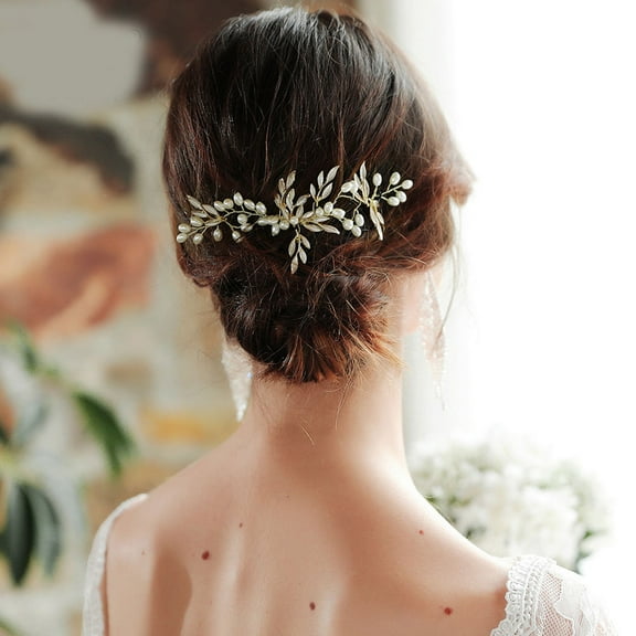 MLINS Durable Pearl Hair Comb Wedding Headdress for Brides and Bridesmaids Golden Alloy Design 6.5 Inches